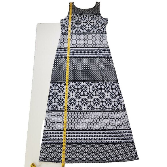 Tommy Bahama Maxi Dress M Black White Floral Geometric Stripe Sleeveless Stretch - Picture 7 of 9